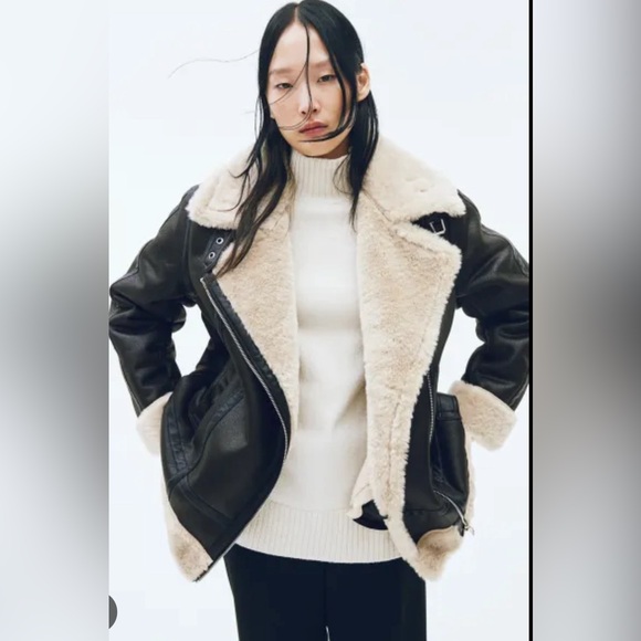 NWOT H&M Oversized Sherpa Lined Aviator Jacket - Picture 1 of 3